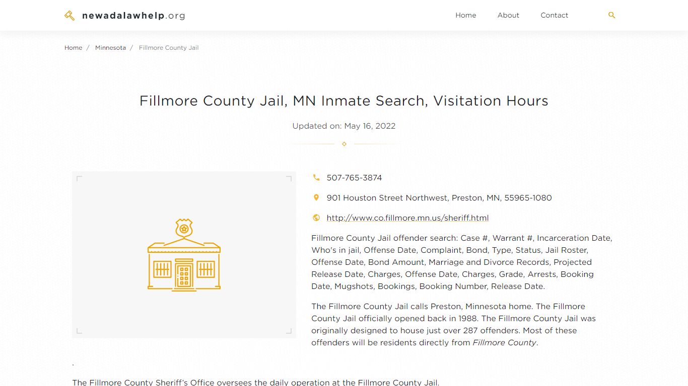 Fillmore County Jail, MN Inmate Search, Visitation Hours